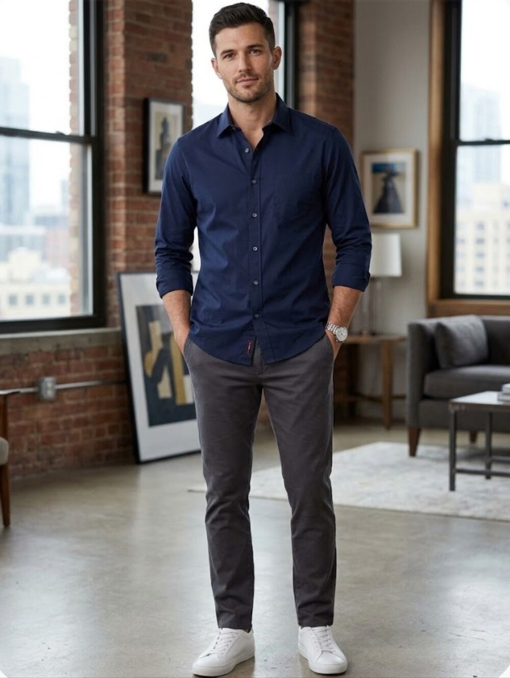 UNTUCKit Mens Navy Long-Sleeve Button Down Shirt
